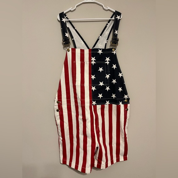 Chubbies The Chubberalls Red and White American Flag Jean Short Overalls Size 2X - Picture 1 of 13